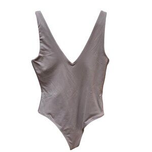 NWT Our Body The Label V-Cut Sleeveless Bodysuit Mocha Shapewear Thong Neutral M